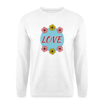 LIEBE. VALENTINSTAG. ICH LIEBE DICH. ICH LIEBE DICH. LIEBE - Unisex Pullover - Weiß - Vorne - Alina (178cm) & Michal (187cm)