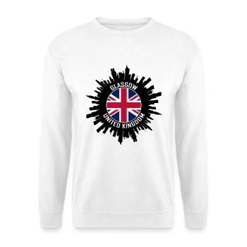 Glasgow Skyline UK Flagge Reisesouvenir - Unisex Pullover - Weiß - Vorne - Alina (178cm) & Michal (187cm)