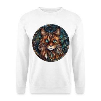 Somalische Katzenrasse Aquarell Glasmalerei - Unisex Pullover - Weiß - Vorne - Alina (178cm) & Michal (187cm)
