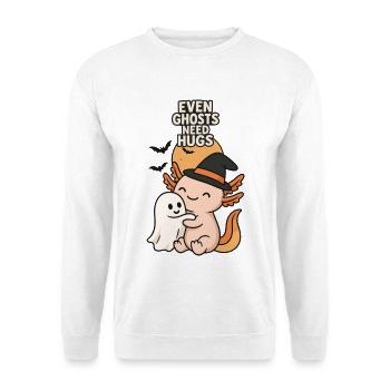 Halloween Axolotl Umarmung mit Geist - Unisex Pullover - Weiß - Vorne - Alina (178cm) & Michal (187cm)