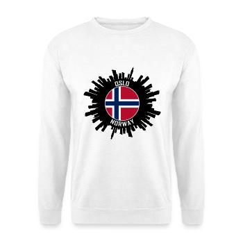 Oslo Skyline Norwegen Flagge Reisesouvenir - Unisex Pullover - Weiß - Vorne - Alina (178cm) & Michal (187cm)