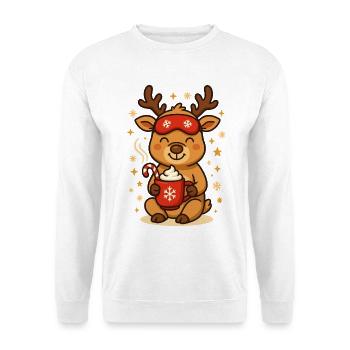 Süßes Rentier mit Kakao Weihnachten - Unisex Pullover - Weiß - Vorne - Alina (178cm) & Michal (187cm)