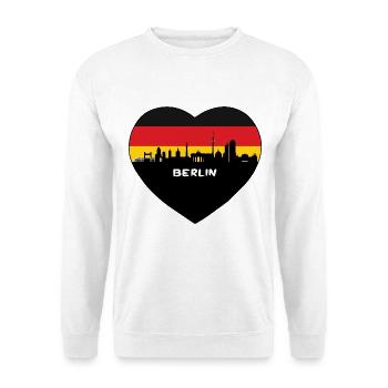 Flaggen-Skyline-Reise-Andenken Berlin-Deutschland - Unisex Pullover - Weiß - Vorne - Alina (178cm) & Michal (187cm)