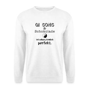 qi gong und schokolade - Unisex Pullover - Weiß - Vorne - Alina (178cm) & Michal (187cm)