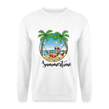 Summertime - Mann in Hängematte am Strand - Unisex Pullover - Weiß - Vorne - Alina (178cm) & Michal (187cm)
