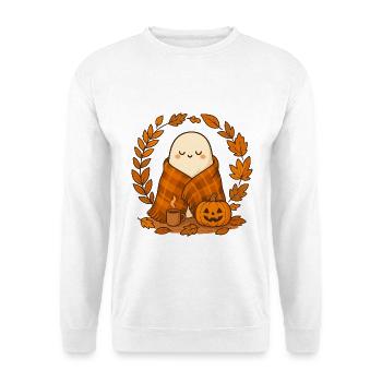 Geist im Herbstkranz mit Kürbis - Unisex Pullover - Weiß - Vorne - Alina (178cm) & Michal (187cm)