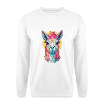 Lamas Bunte Aquarell-Tier-Haustier-Illustration - Unisex Pullover - Weiß - Vorne - Alina (178cm) & Michal (187cm)