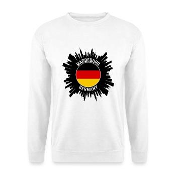 Magdeburg Skyline Deutschland Flagge Reise-Souvenir - Unisex Pullover - Weiß - Vorne - Alina (178cm) & Michal (187cm)