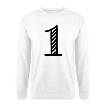 1. 1 JAHR. 1. JAHRESTAG. GEBURTSTAG 1 JAHR. - Unisex Pullover - Weiß - Vorne - Alina (178cm) & Michal (187cm)