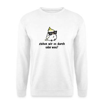Ziehen wir es durch oder was? - Unisex Pullover - Weiß - Vorne - Alina (178cm) & Michal (187cm)