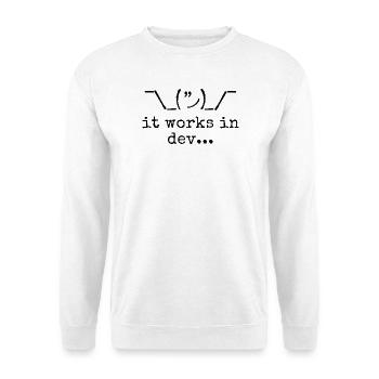 Es funktioniert in der Entwicklung ... - Unisex Pullover - Weiß - Vorne - Alina (178cm) & Michal (187cm)