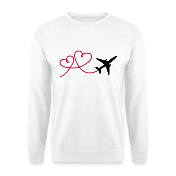 Flugzeug Flieger mit Herz - Unisex Pullover - Weiß - Vorne - Alina (178cm) & Michal (187cm)