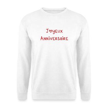 ALLES GUTE ZUM GEBURTSTAG. ALLES GUTE ZUM GEBURTSTAG. JAHRESTAG. - Unisex Pullover - Weiß - Vorne - Alina (178cm) & Michal (187cm)