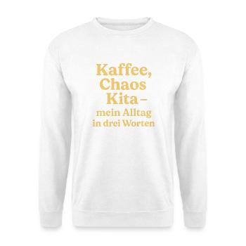 Kaffee Chaos Kita (sonnengelb) - Unisex Pullover - Weiß - Vorne - Alina (178cm) & Michal (187cm)
