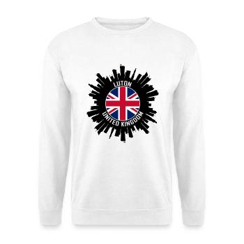 Luton Skyline UK Flagge Reise-Souvenir - Unisex Pullover - Weiß - Vorne - Alina (178cm) & Michal (187cm)