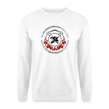 Ein Feuerwehrmann muss tun - Unisex Pullover - Weiß - Vorne - Alina (178cm) & Michal (187cm)
