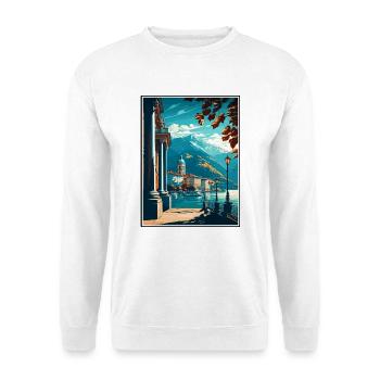 Locarno Schweiz Vintage Reiseposter Souvenir - Unisex Pullover - Weiß - Vorne - Alina (178cm) & Michal (187cm)