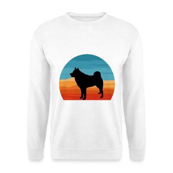 Finnischer Spitz Hundeliebhaber Silhouette Vintage Sonnenuntergang - Unisex Pullover - Weiß - Vorne - Alina (178cm) & Michal (187cm)
