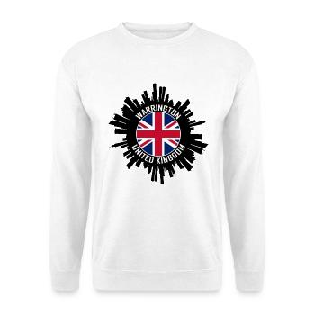 Warrington Skyline UK Flagge Reise-Souvenir - Unisex Pullover - Weiß - Vorne - Alina (178cm) & Michal (187cm)