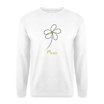 DANKE. THANKS. THANK YOU. - GEBURTSTAG. GEBURT. - Unisex Pullover - Weiß - Vorne - Alina (178cm) & Michal (187cm)