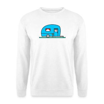 WOHNWAGEN. VAN. VAN. CAMPING CAR. - CAMPING. - ICH WAR HIER. - HUMOR. - Unisex Pullover - Weiß - Vorne - Alina (178cm) & Michal (187cm)