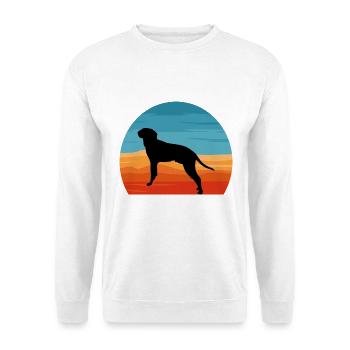 Braque Saint Germain Hund Silhouette Retro Sonnenuntergang - Unisex Pullover - Weiß - Vorne - Alina (178cm) & Michal (187cm)