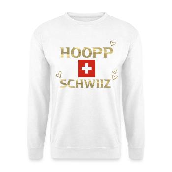 Hopp Schwiiz - Unisex Pullover - Weiß - Vorne - Alina (178cm) & Michal (187cm)