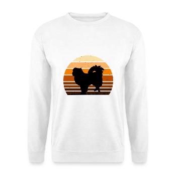 Japanischer Chin Dog Silhouette Vintage Sonnenuntergang - Unisex Pullover - Weiß - Vorne - Alina (178cm) & Michal (187cm)