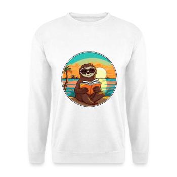Faultier, niedlich, lustig, Cartoon, Kawaii, Buch, Strand - Unisex Pullover - Weiß - Vorne - Alina (178cm) & Michal (187cm)