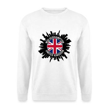 Wolverhampton Skyline UK Flagge Reise-Souvenir - Unisex Pullover - Weiß - Vorne - Alina (178cm) & Michal (187cm)