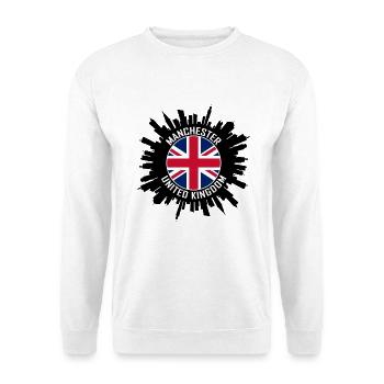 Manchester Skyline UK Flagge Reisesouvenir - Unisex Pullover - Weiß - Vorne - Alina (178cm) & Michal (187cm)
