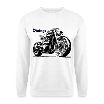 Moto Lineart mit Blauem Akzent - Unisex Pullover - Weiß - Vorne - Alina (178cm) & Michal (187cm)