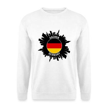 Aachen Skyline Deutschland Flagge Reise-Souvenir - Unisex Pullover - Weiß - Vorne - Alina (178cm) & Michal (187cm)