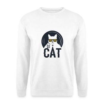 DJ Cat - Katze mit Sonnenbrille Vinyl - Unisex Pullover - Weiß - Vorne - Alina (178cm) & Michal (187cm)