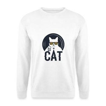 DJ Cat - Katze mit Sonnenbrille Vinyl - Unisex Pullover - Weiß - Vorne - Alina (178cm) & Michal (187cm)