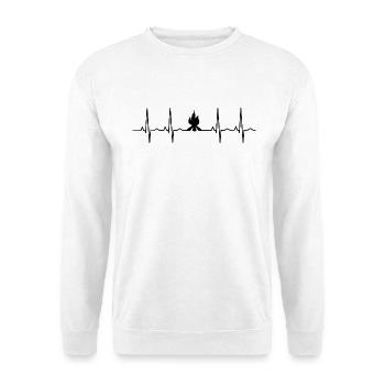 Lagerfeuer Herzschlag Camping - Unisex Pullover - Weiß - Vorne - Alina (178cm) & Michal (187cm)