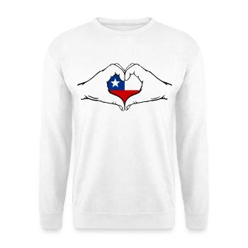 Chile Herzform mit Hände - Unisex Pullover - Weiß - Vorne - Alina (178cm) & Michal (187cm)