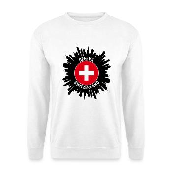 Genf Skyline Schweiz Flagge Reise-Souvenir - Unisex Pullover - Weiß - Vorne - Alina (178cm) & Michal (187cm)