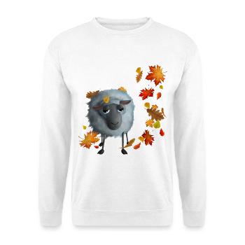 Schaf im Herbstlaub - Flauschiges Herbstmotiv - Unisex Pullover - Weiß - Vorne - Alina (178cm) & Michal (187cm)