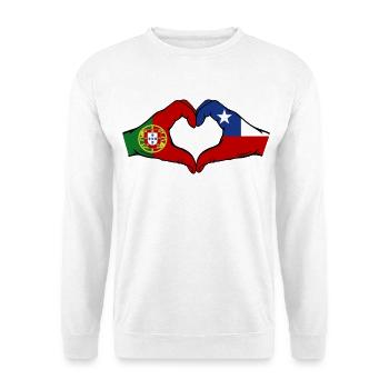 Portugal Chile Flagge Hände Herzform - Unisex Pullover - Weiß - Vorne - Alina (178cm) & Michal (187cm)