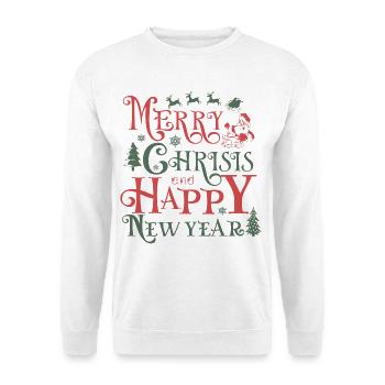 Frohe Krise und einen guten Rutsch ins neue Jahr - Unisex Pullover - Weiß - Vorne - Alina (178cm) & Michal (187cm)