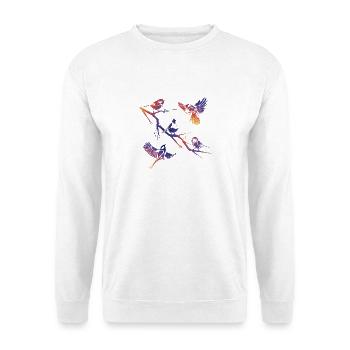 Vögel auf einem Zweig - Unisex Pullover - Weiß - Vorne - Alina (178cm) & Michal (187cm)