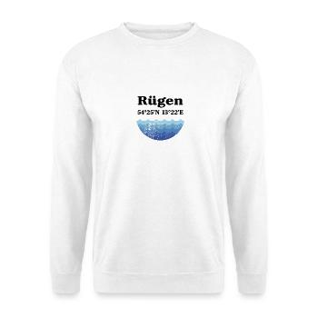 Insel Rügen Koordinaten - Unisex Pullover - Weiß - Vorne - Alina (178cm) & Michal (187cm)