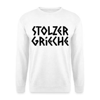 Stolzer Grieche - Unisex Pullover - Weiß - Vorne - Alina (178cm) & Michal (187cm)