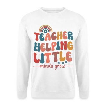 "Lehrer hilft kleinen Köpfen zu wachsen" ist ein Satz - Unisex Pullover - Weiß - Vorne - Alina (178cm) & Michal (187cm)