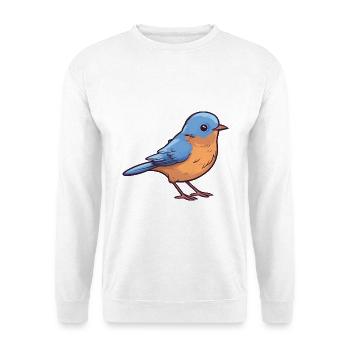 Östliche Blauvogel-Karikatur-Kawaii-Illustration - Unisex Pullover - Weiß - Vorne - Alina (178cm) & Michal (187cm)