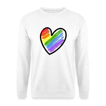 Regenbogenfahne LGBTQ Herz - Unisex Pullover - Weiß - Vorne - Alina (178cm) & Michal (187cm)