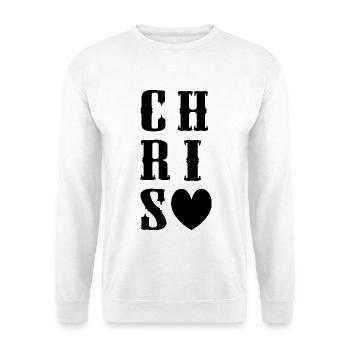 Chris Name mit Herz - Unisex Pullover - Weiß - Vorne - Alina (178cm) & Michal (187cm)