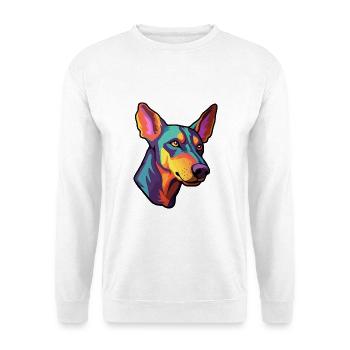 Dobermann Pinscher Hunderasse Cartoon Kawaii Illustration - Unisex Pullover - Weiß - Vorne - Alina (178cm) & Michal (187cm)