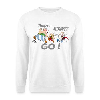 Asterix Ready Steady Go - Unisex Pullover - Weiß - Vorne - Alina (178cm) & Michal (187cm)